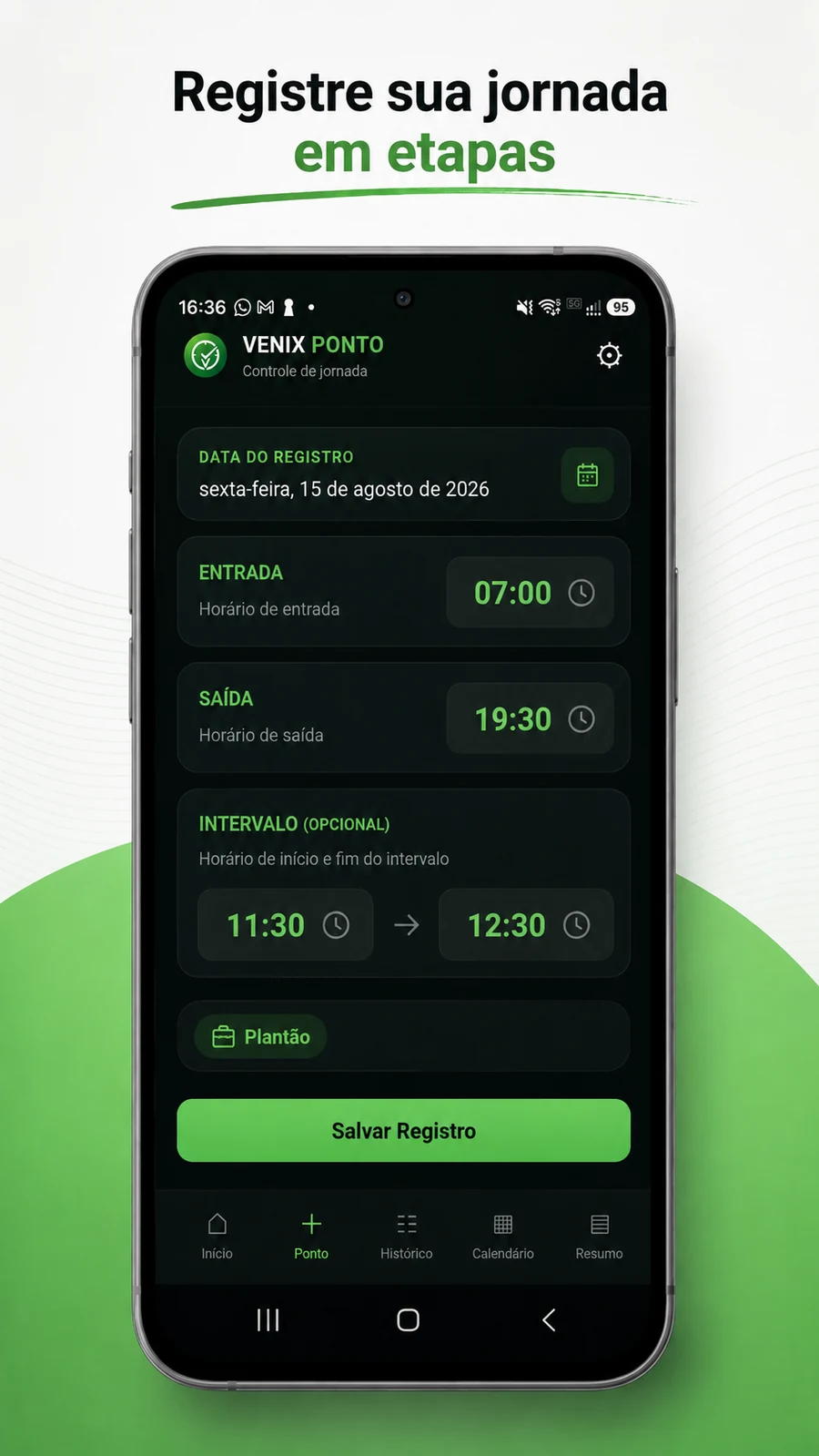 Registro da jornada no Venix Ponto